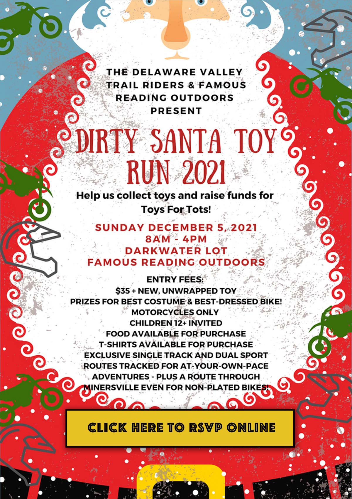 Dirty Santa Toys-For-Tots Toy Run to benefit the children of St. Clair, PA |Sponsored by Famous Reading Outdoors and Del Val Trail Riders
