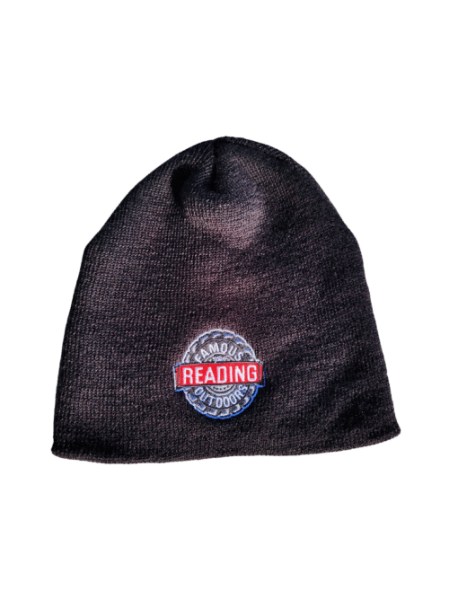 black beanie with embroidered tire logo