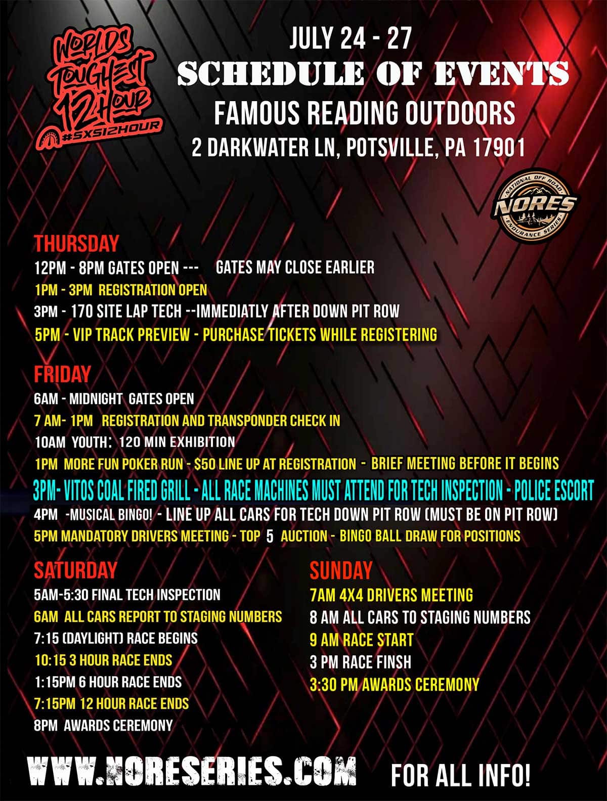 2025 SXS 12 Hour World's Toughest - Schedule of Events