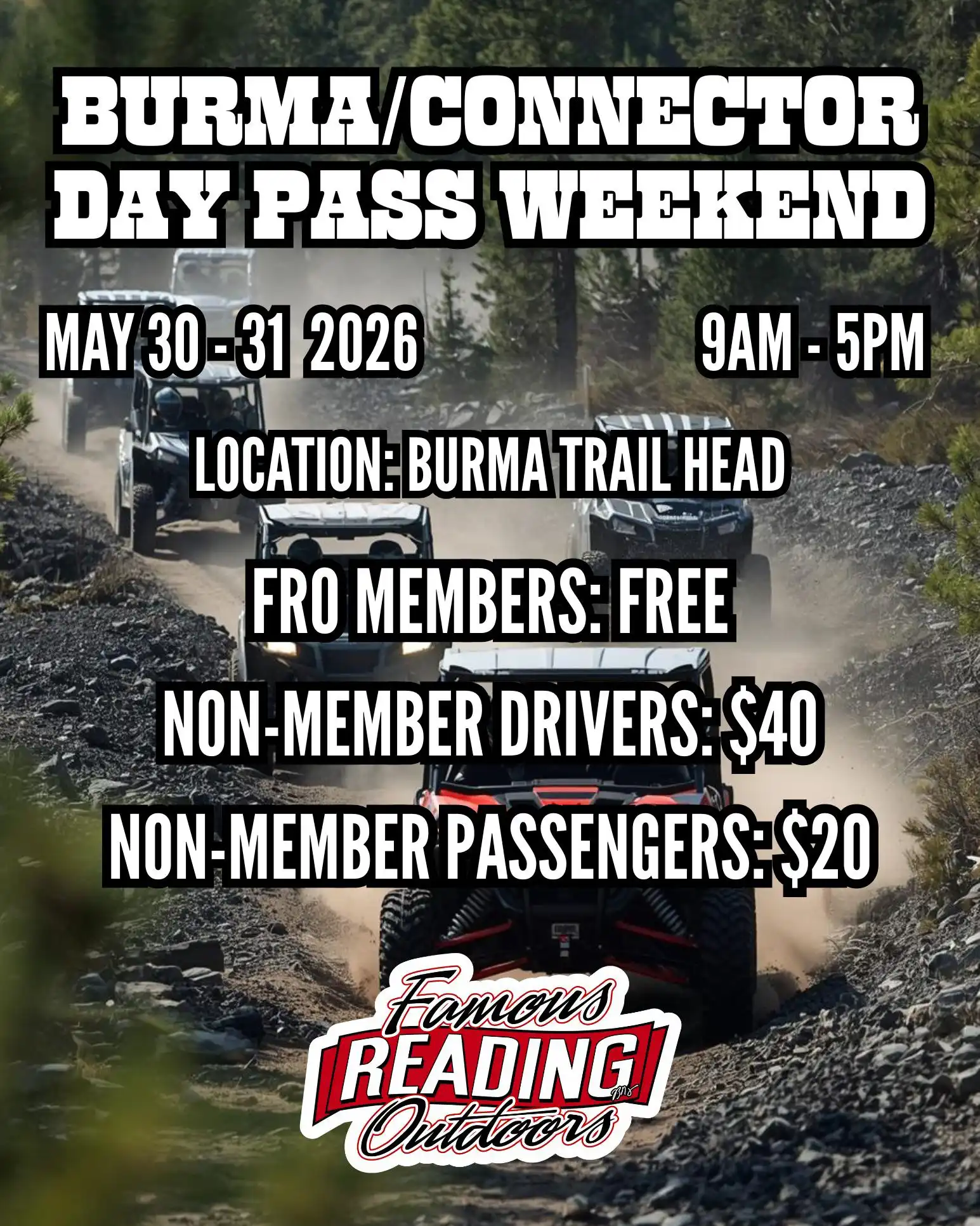 Burma/Connector Day Pass Weekend | May 30th & May 31st, 2026 | Burma Trail System | Members & Non-Members