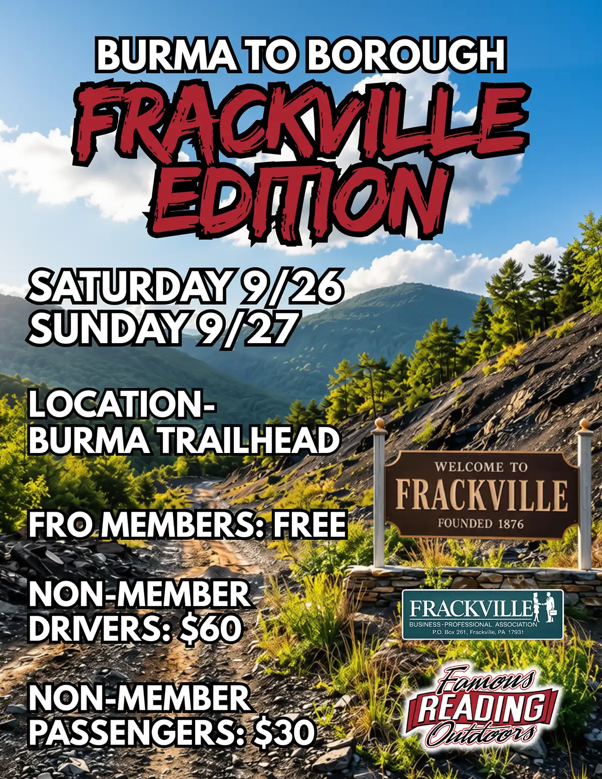 Burma to Borough – Frackville Edition | Saturday, September 26 and Sunday, September 27, 2026 | Burma Trail Systems | FRO Members & NonMembers