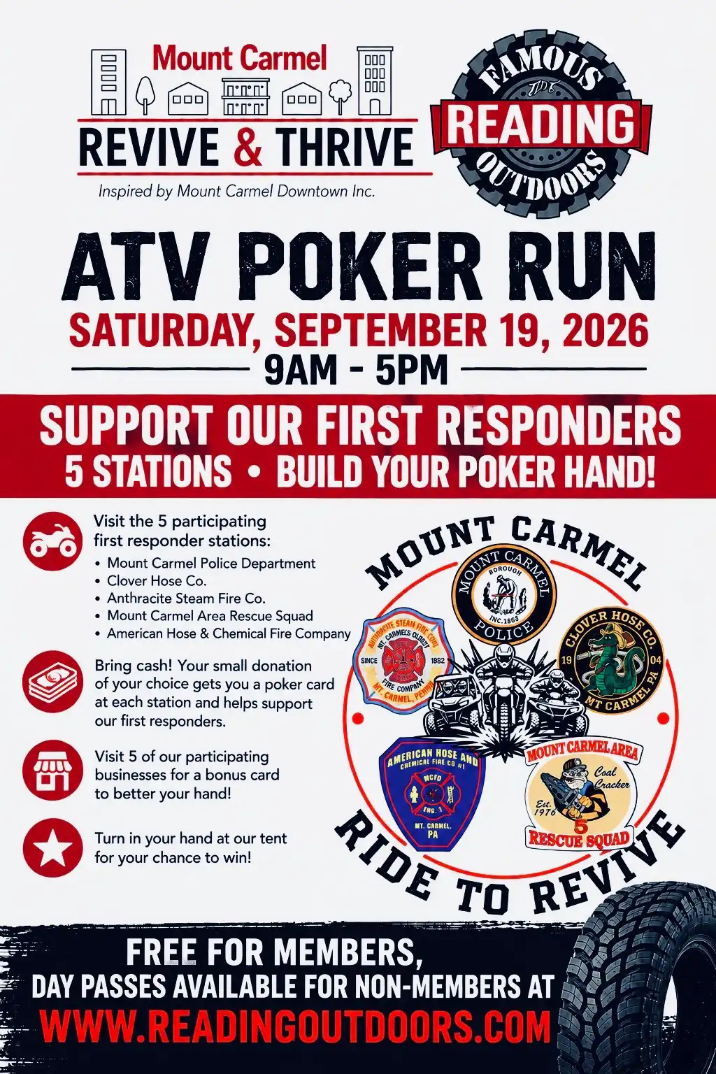 Mount Carmel Ride to Revive – First Responders 4x4 Poker Run | Saturday, September 19, 2026, from 9:00 AM to 5:00 PM | Locust Gap Trail System - Mount Carmel | FRO Members & NonMembers